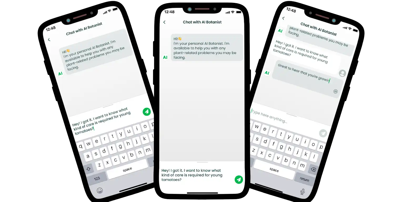 Chatbot plant helper in the app.