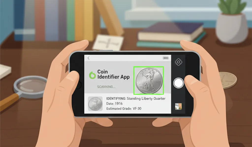 checking a coin with a phone