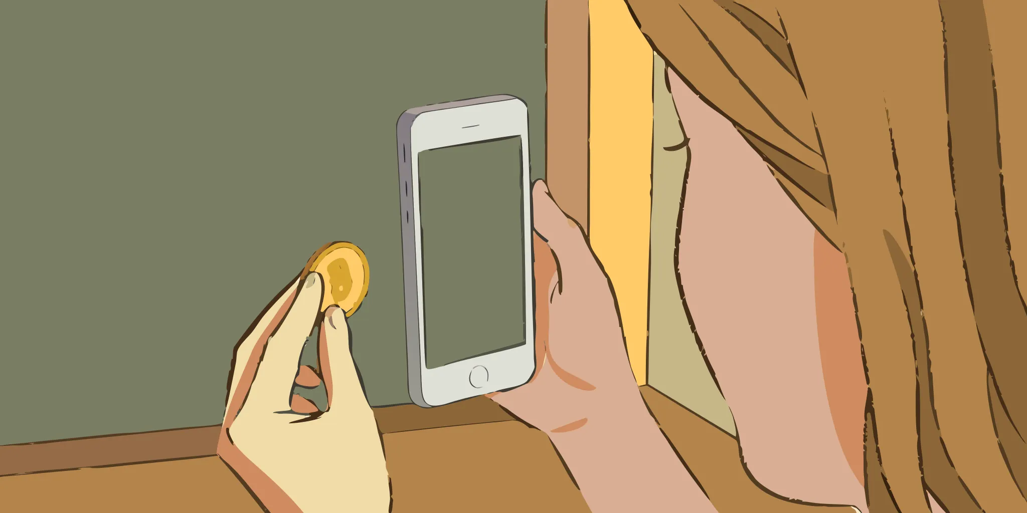 a woman scans the coin with her phone